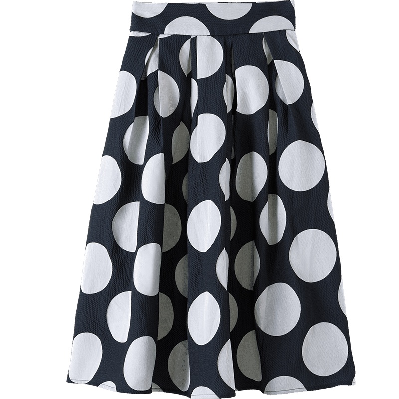 晚白2020秋冬新品时尚通勤高腰百搭大圆点印花A字裙半裙半身裙女