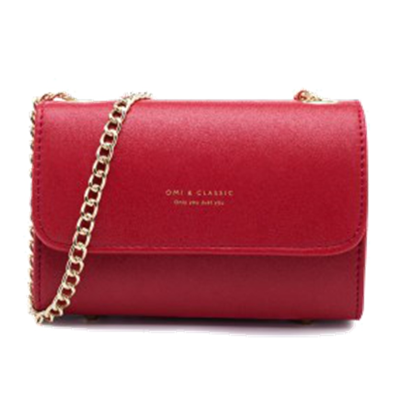 欧米OMI包包女2018春夏季韩版百搭单肩斜挎时尚链条小包简约小方包红色包包潮流pu女包