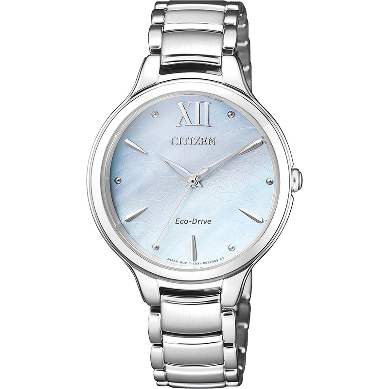 西铁城(CITIZEN)手表女日本 光动能不锈钢带休闲优雅睿智女表 蓝盘钢带休闲女表EM0550-83N