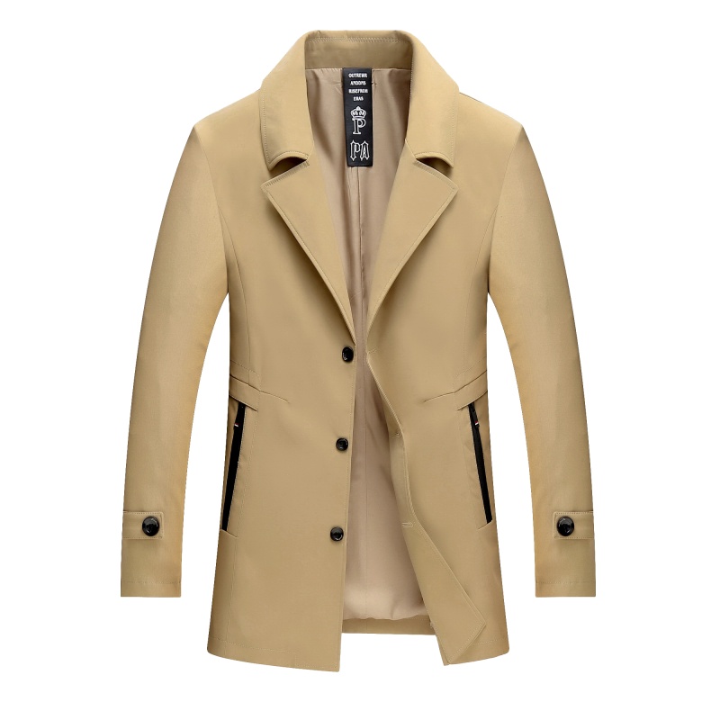 冰洁 2020秋冬翻领风衣时尚潮流男士中长款外套