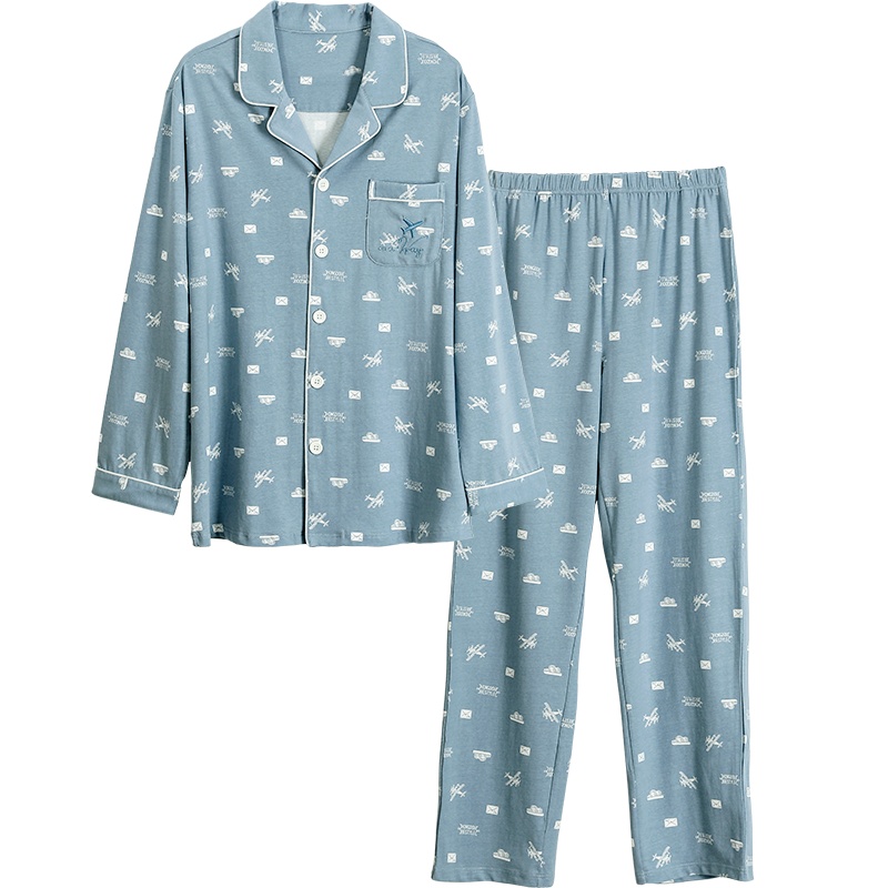 红豆居家红豆棉长袖柔软亲肤男士女士情侣睡衣居家服套装