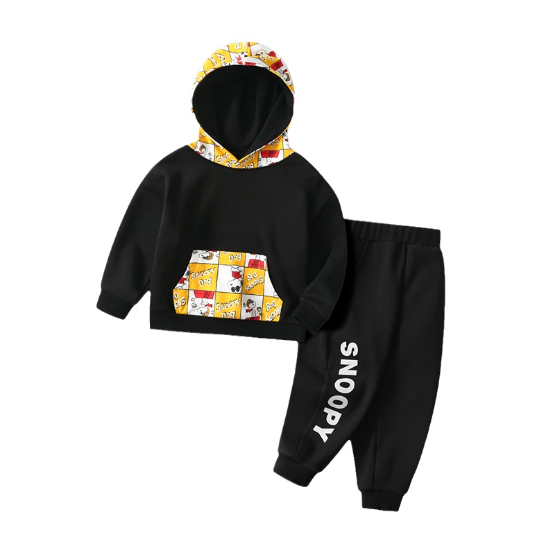 史努比SNOOPY童装儿童加绒卫衣套装春秋新款男童加厚卫衣卫裤两件套