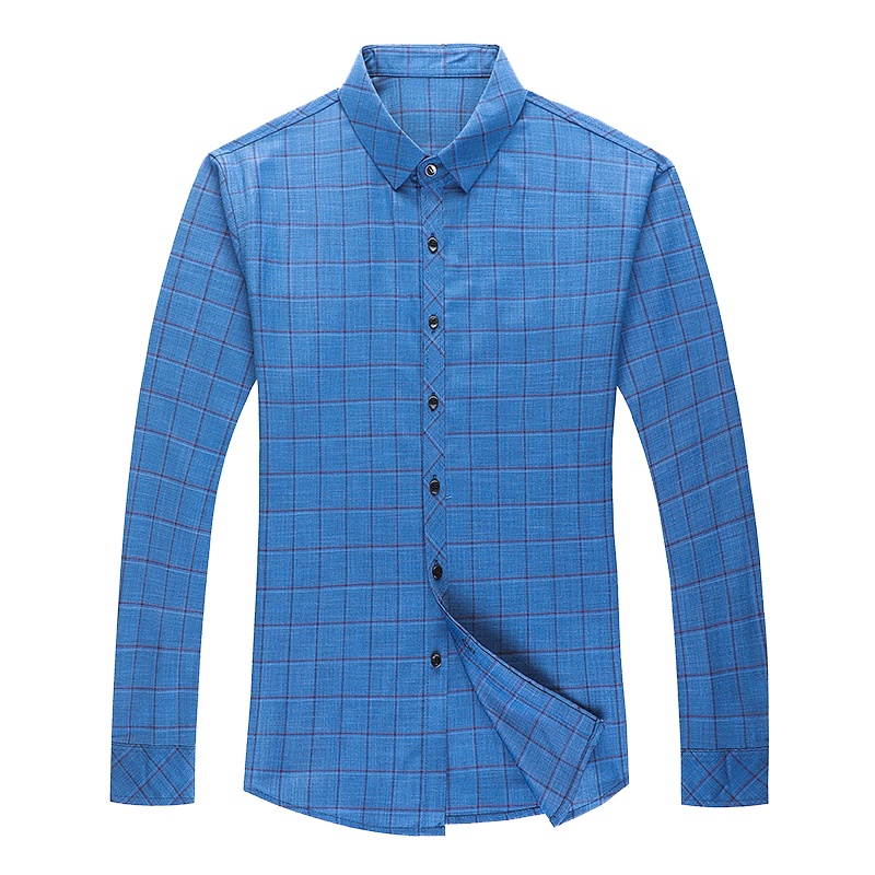 罗曼阿玛尼男装衬衫官方旗舰店2021春新款品牌男士长袖格子衬衣商务免烫休闲气质中年翻领寸衫342-7010