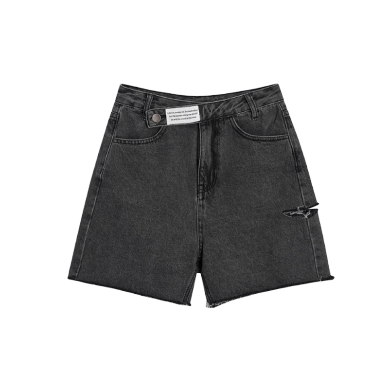 韩都衣舍牛仔裤女2021夏季新款女装高腰直筒破洞五分裤子PV0033