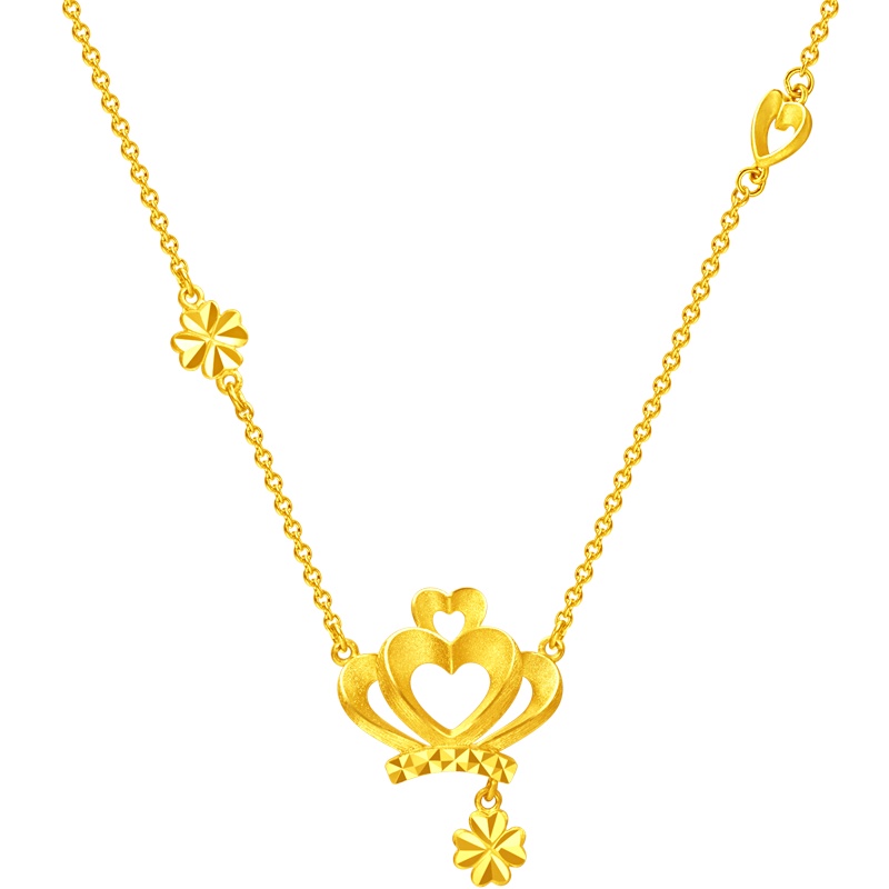 周大福 花月佳期皇冠四叶足金金项链吊坠计价甄品F219171（工费：308元）