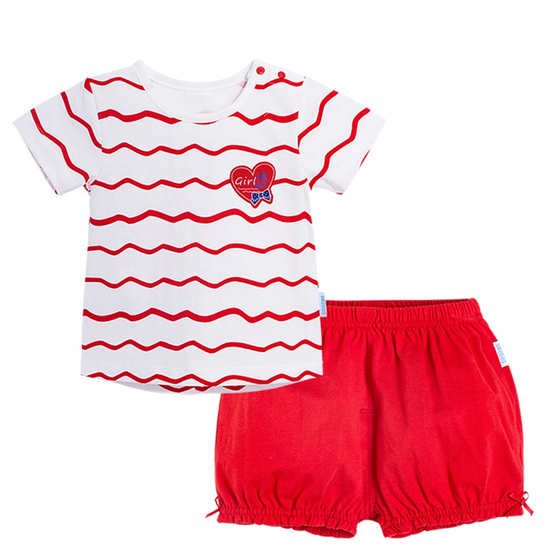 贝贝怡童装女童夏装宝宝纯棉短袖套装短T恤短裤婴儿衣服172T071