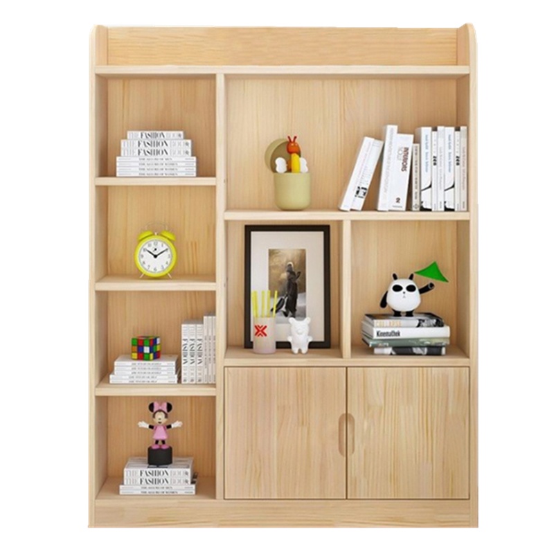儿童松木对开门书柜现代简约经济型实木书橱简易学生收纳置物书架(实木90*160款)
