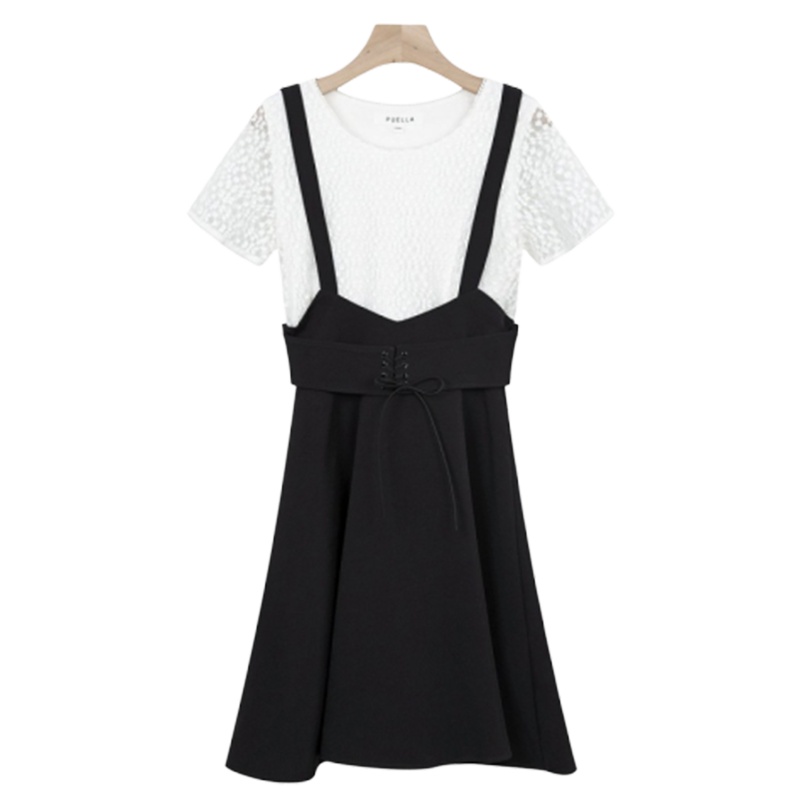 【专柜同款】拉夏贝尔吊带连衣裙套装新款女中长款蕾丝内搭半裙子夏两件套20012026 黑色 S