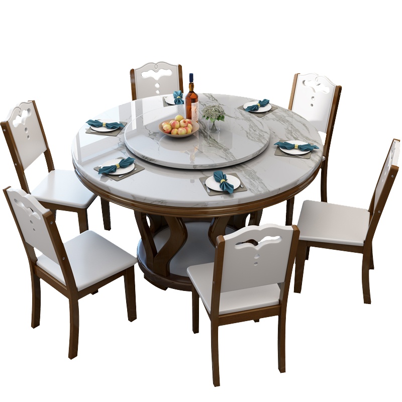 天惠子 餐桌 大理石木质实木餐桌椅组合现代中式伸缩折叠方圆形饭小户型餐桌子带转盘餐厅客厅家具