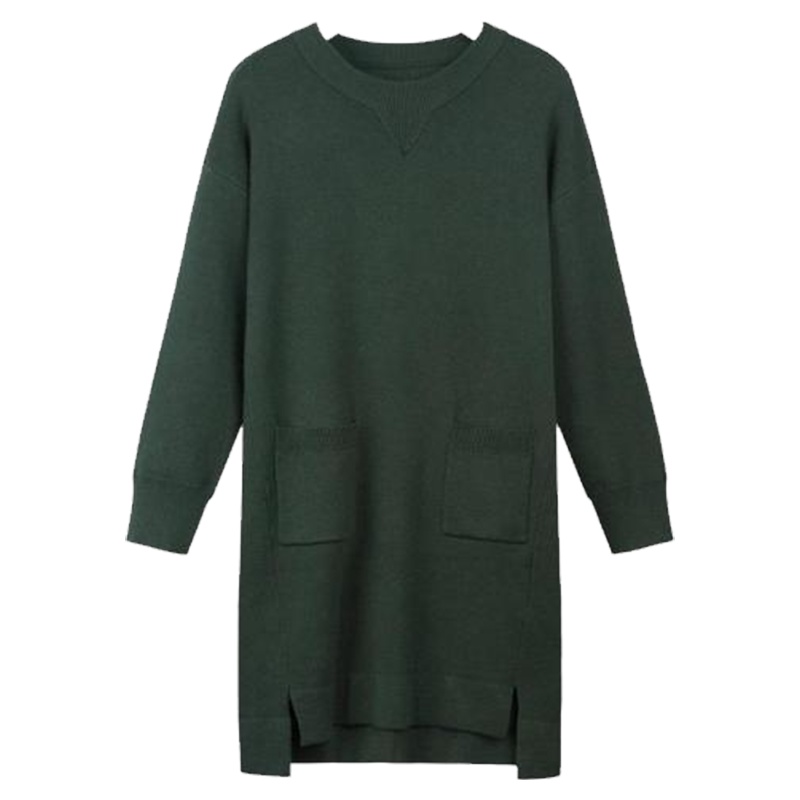 拉夏贝尔旗下7.MODIFIER秋冬新款中长款毛衣裙百搭学生不对称口袋套头宽针织连衣裙70009236