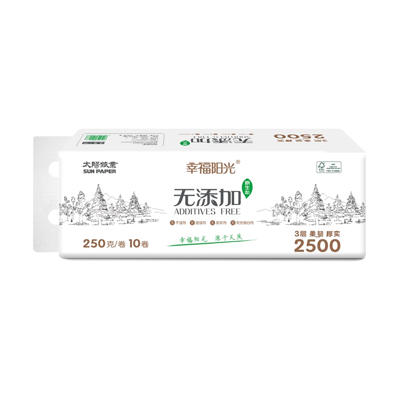 幸福阳光 卷纸 无添加系列 3层250克10卷 无芯卷纸 卫生纸