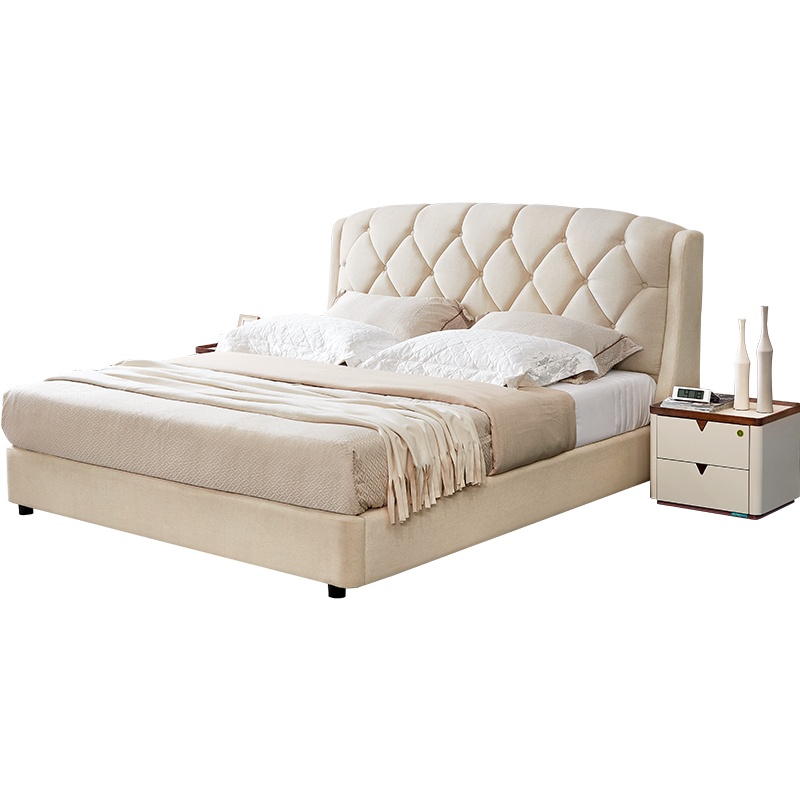 全友家居 布艺床1.8米现代简约主卧加高床屏拉点软包双人床105130