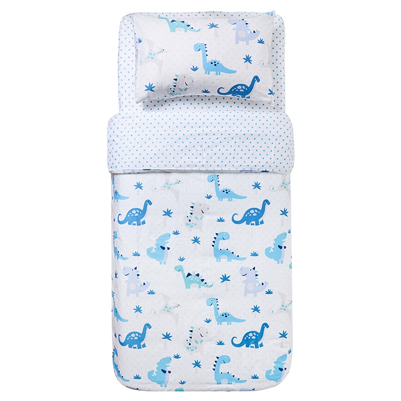 苏宁极物 床上用品玩味童趣恐龙印花纯棉贡缎三件套宝贝儿童套件