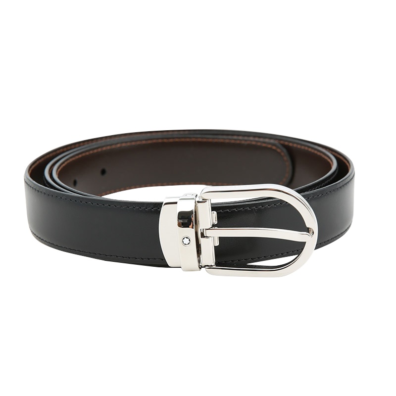 万宝龙(Montblanc) 腰带马蹄形针式带扣双面黑棕色皮革皮带U0 112349
