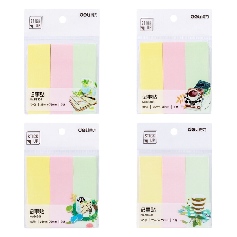 得力 彩色百事贴 便利贴 创意N次贴 便签本小清新本 便条纸 三色 100张/包 12本装 66306/