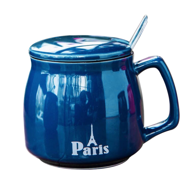 亿嘉IJARL 创意早餐陶瓷马克杯情侣咖啡杯牛奶杯带盖带勺办公杯水杯子