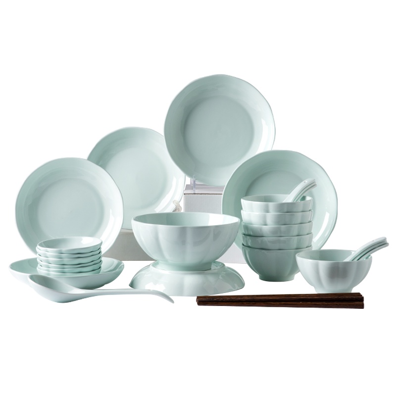 LICHEN 北欧简约陶瓷家用碗碟餐具套装32头水韵