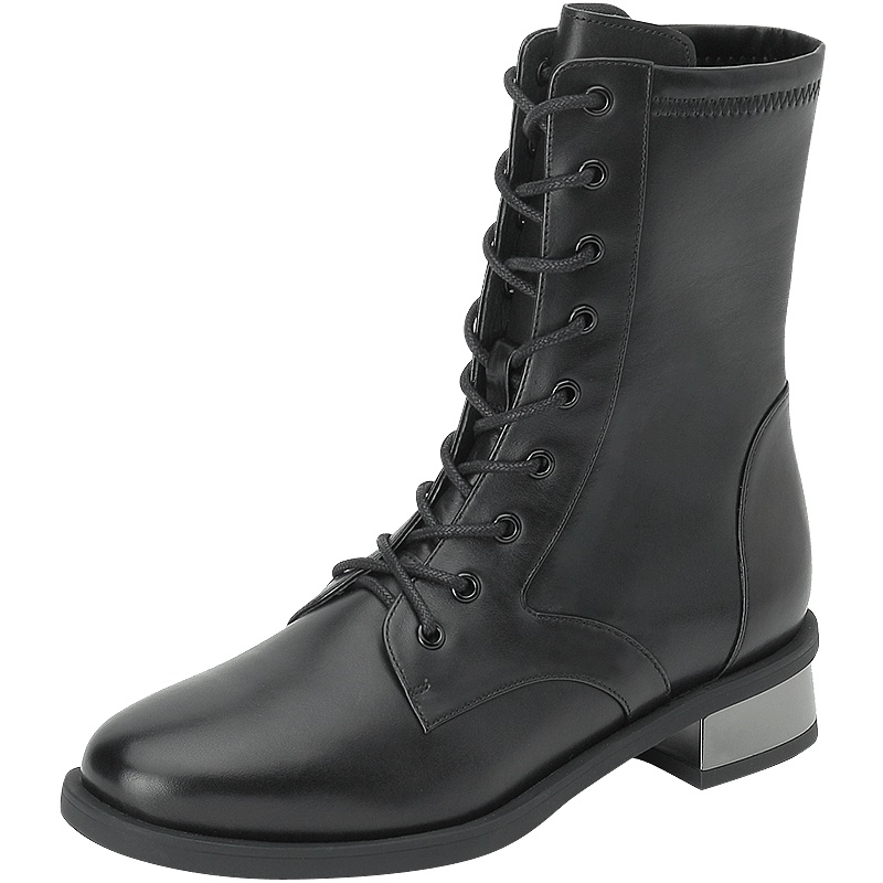 思加图2019冬季新款时尚方跟系带油皮女靴子9H227DZ9