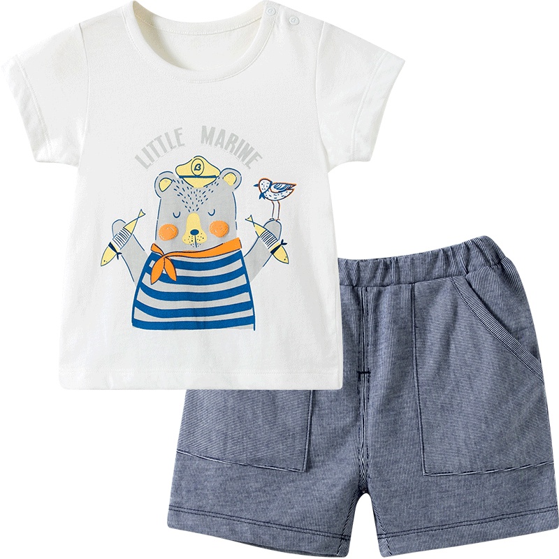 哈贝比（happyB）婴儿套装夏装2018卡通印花短袖外出休闲短裤两件套薄款