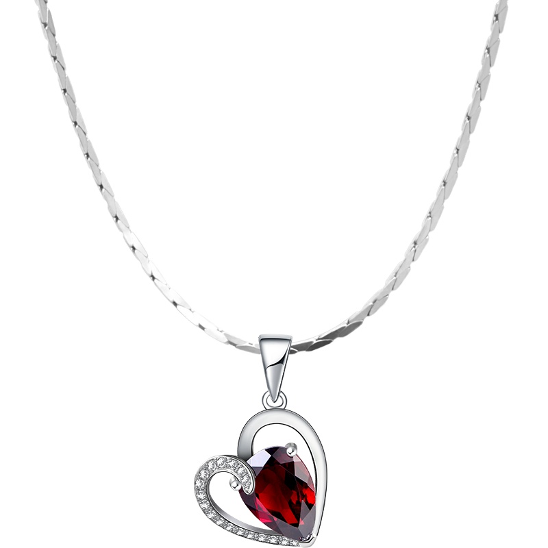 石头记精致女人天然酒红石榴石吊坠项链女配饰夏情人节520