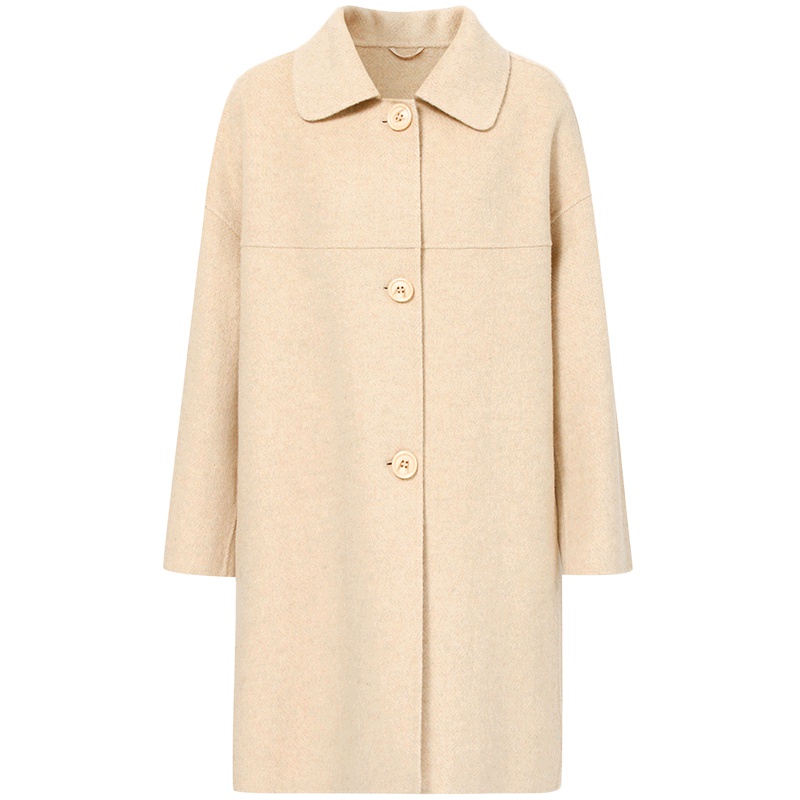 伊芙丽毛呢外套女新款韩版冬100%羊毛中长款流行双面呢大衣女