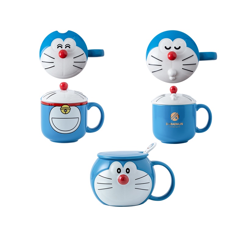 麦可可 可爱马克杯带盖勺陶瓷水杯哆啦A梦情侣杯子高颜值创意礼盒装