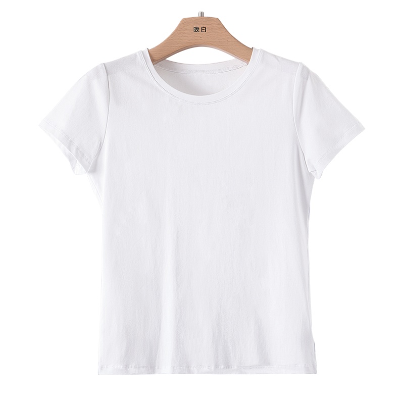 晚白2020夏季新品时尚百搭简约纯色圆领宽松常规休闲短袖T恤衫女