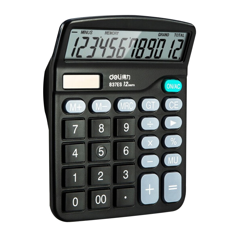 得力 837ES 双电源桌面办公计算器 12位大屏幕桌面计算机 办公文具用品 (2台装) (黑)