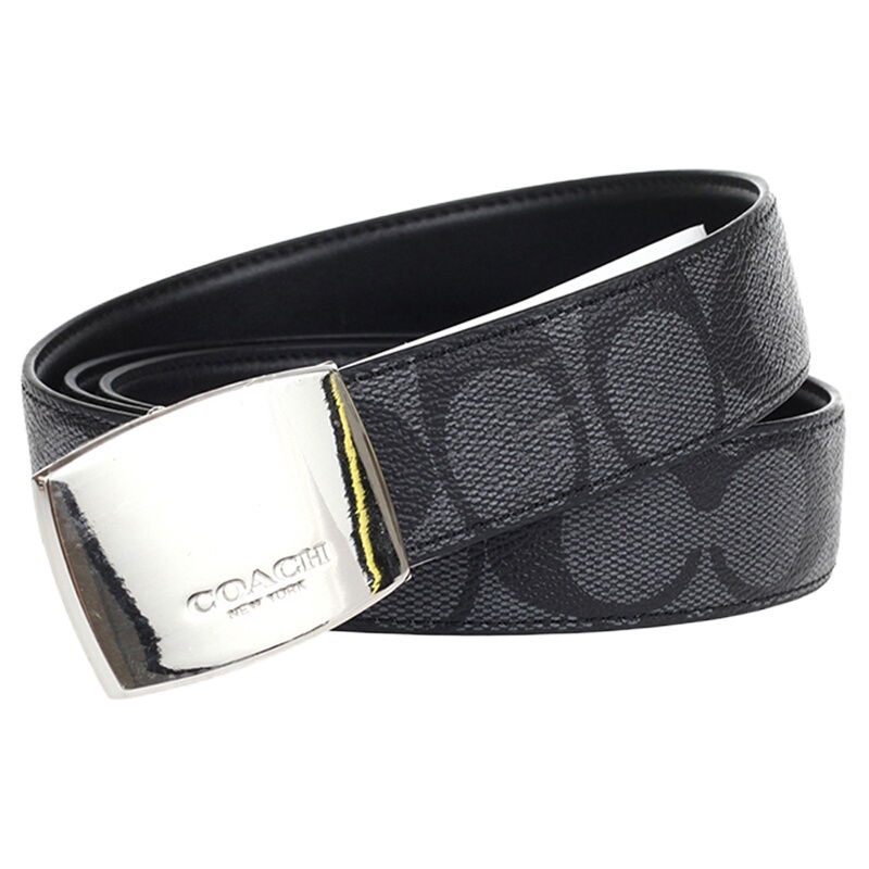 蔻驰(COACH)男士双面涂层帆布腰带 黑色