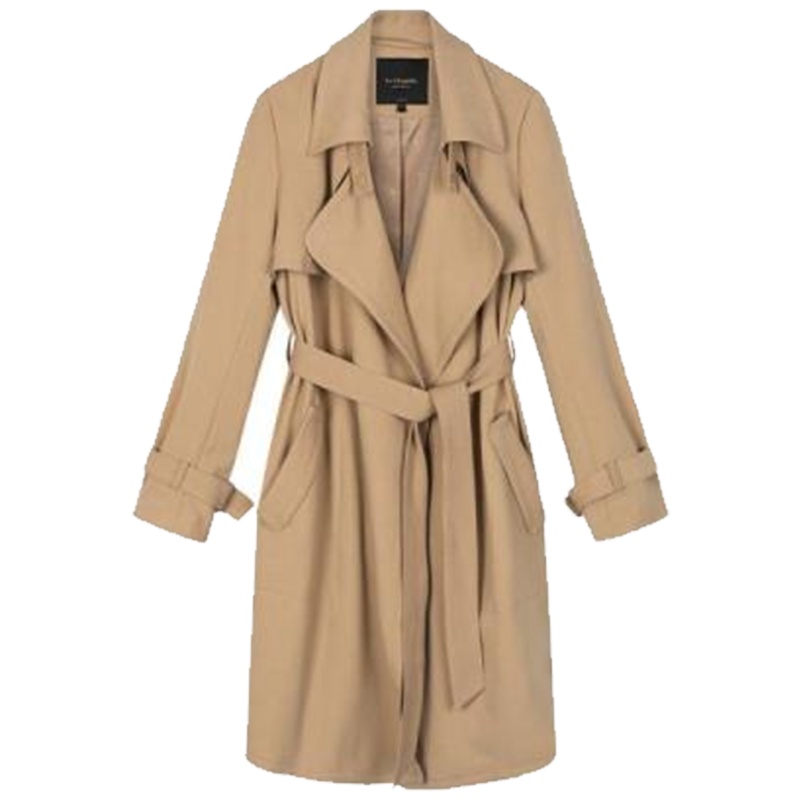 【热卖】拉夏贝尔女式秋季韩版系带中长款百搭风衣外套