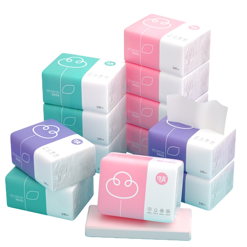 原木抽纸三色珍珠压花四层加厚家用卫生纸巾整箱实惠装10包