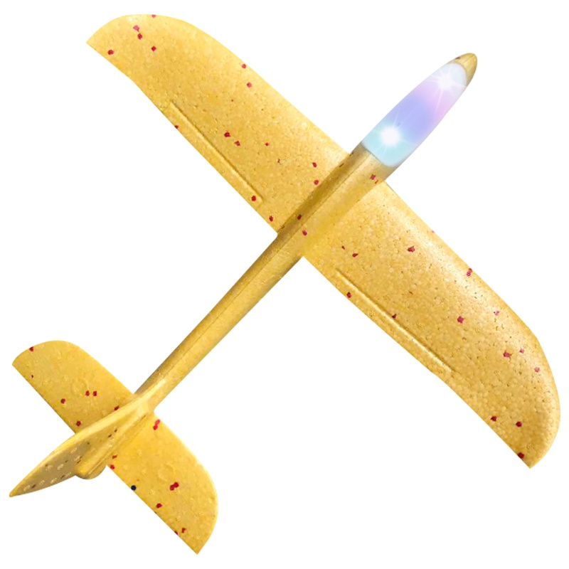 鸱吻儿童手抛泡沫飞机模型网红塑料回旋户外手掷滑翔机男孩女孩大小号儿童3岁以上玩具飞机飞盘发光款