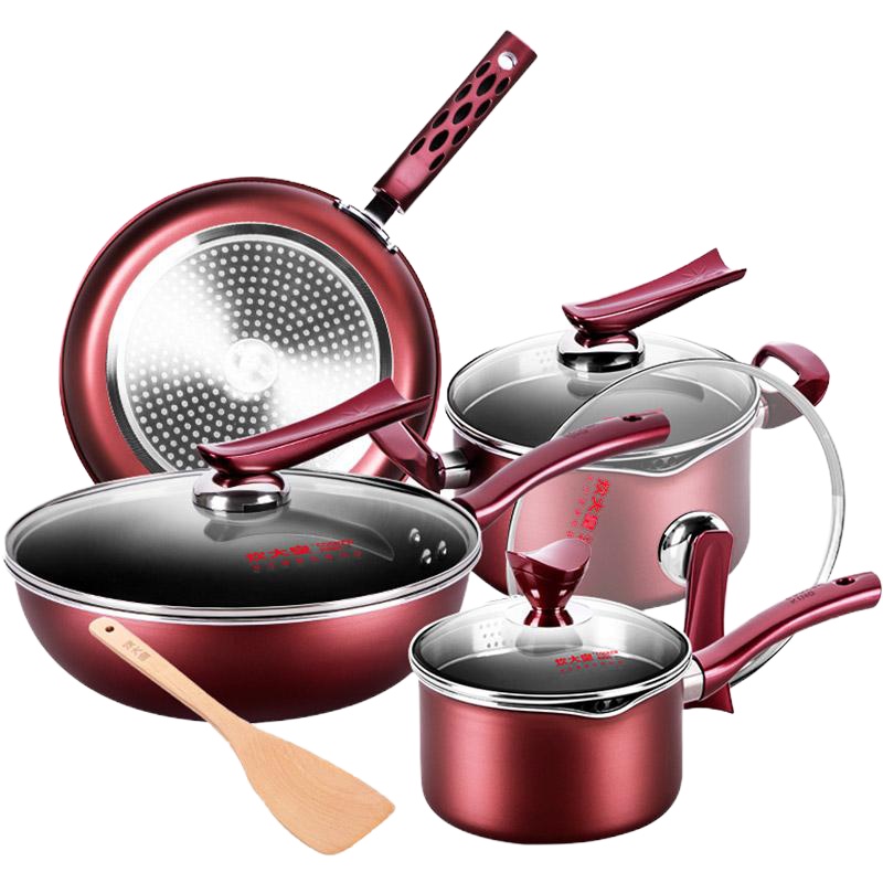 [优选]炊大皇厨房锅具套装全套家用不粘锅炒锅三件套套装全套组合四件套 套餐1-四件套+木铲