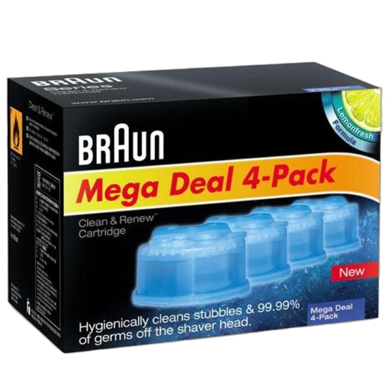 [柠檬清香]博朗(BRAUN) 电动剃须刀全自动清洁中心清洁液 4盒装CCR4 4-Pack 剃须刀拍档配件