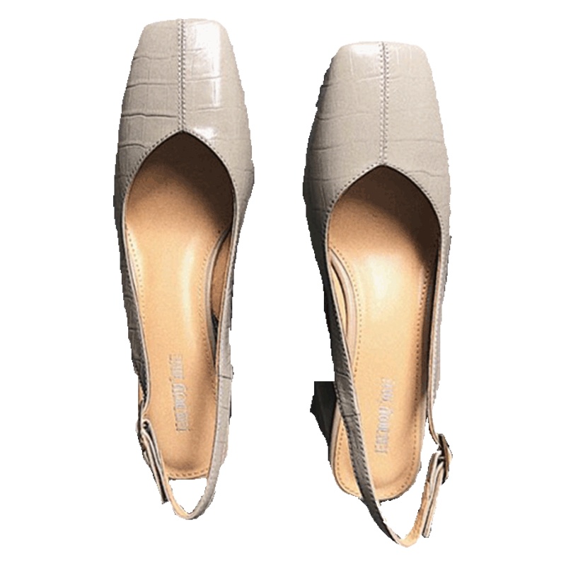 方头小粗跟后空鞋