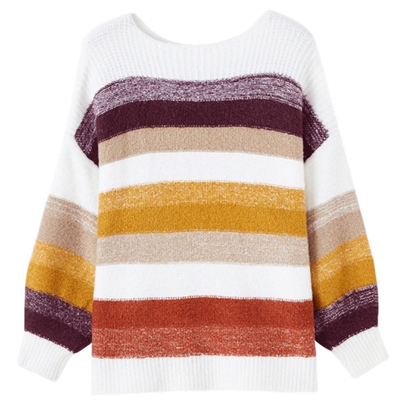 拉夏贝尔新款韩版百搭套头宽松条纹显瘦毛衣文艺针织衫