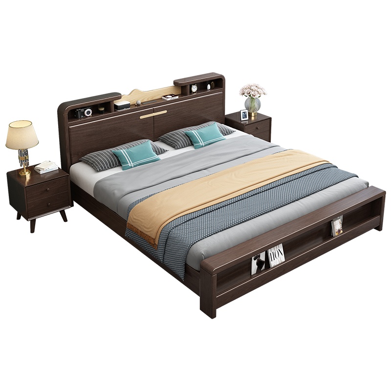 禧漫屋 北欧橡胶木床美式主卧床1.5米床双人床实木床家用储物床欧式大床软包床现代简约小户型婚床套装组合卧室家具床