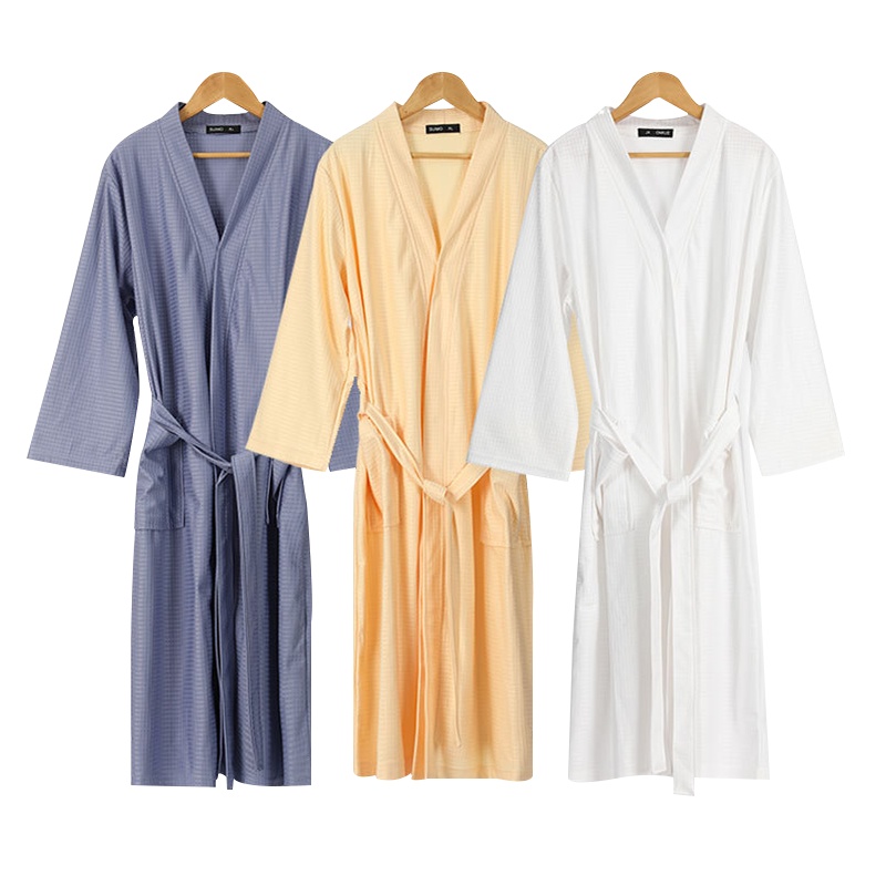 京城派 春夏季浴袍女薄款华夫格情侣睡袍男女士夏天韩版浴衣吸水