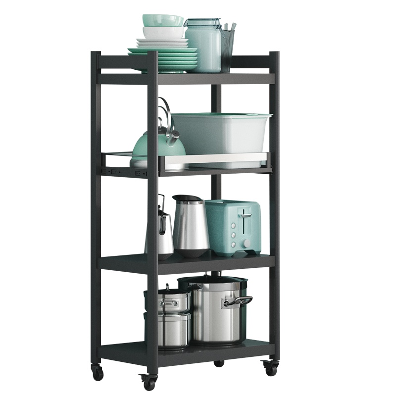 卡贝黑色落地多层厨房置物架调料架收纳架微波炉架子