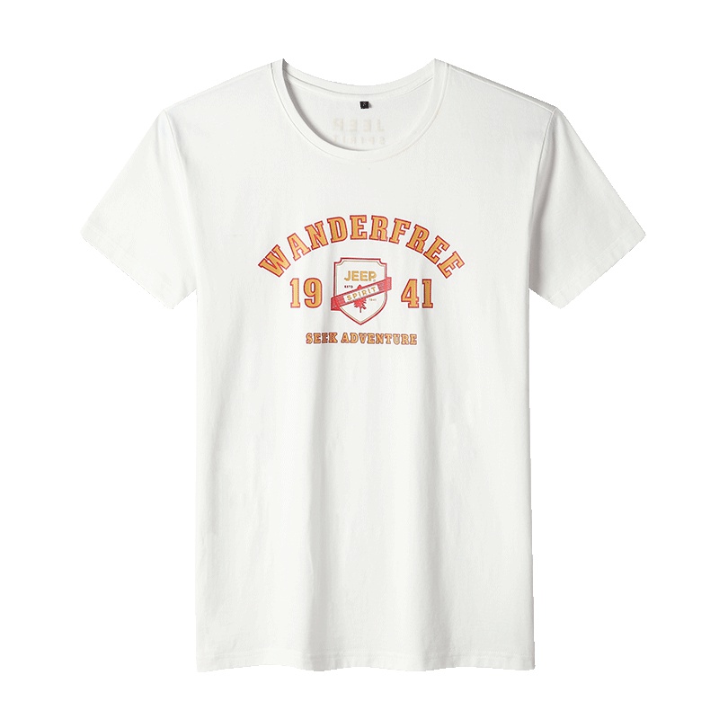 JEEP/吉普2019夏季新款男士短袖圆领棉质印花宽松大码休闲T恤