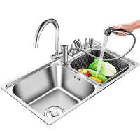优勤304不锈钢厨房洗菜盆双槽一体水槽水池套餐洗碗池家用加厚手工槽