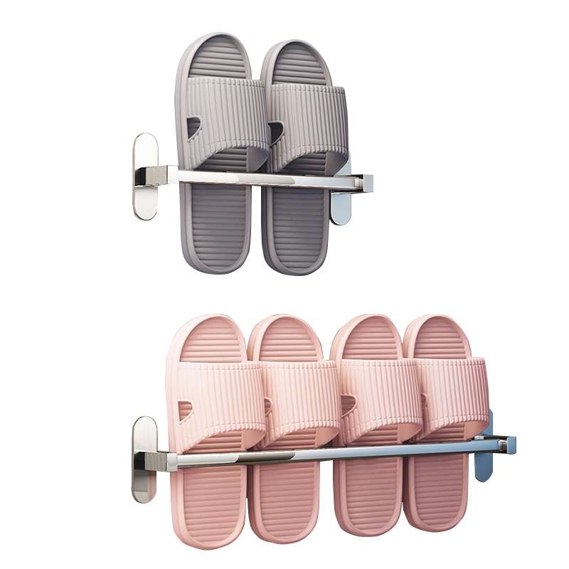 优勤浴室拖鞋架墙壁挂式免打孔卫生间厕所不锈钢门后收纳沥水挂架挂钩