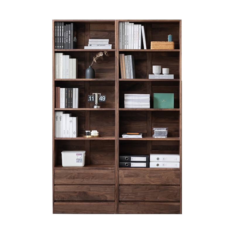 黑胡桃木定制书架小户型书房实木柜现代简约大容量北欧日本式落地立柜
