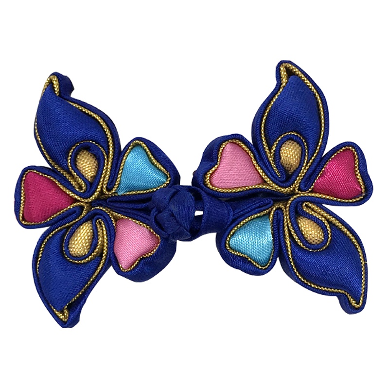 苏斯 钮扣传统古典中式大蝴蝶盘扣 真丝旗袍唐装纽扣 高档加铜丝定型塞棉立体 服装辅料 宝蓝金边+七彩