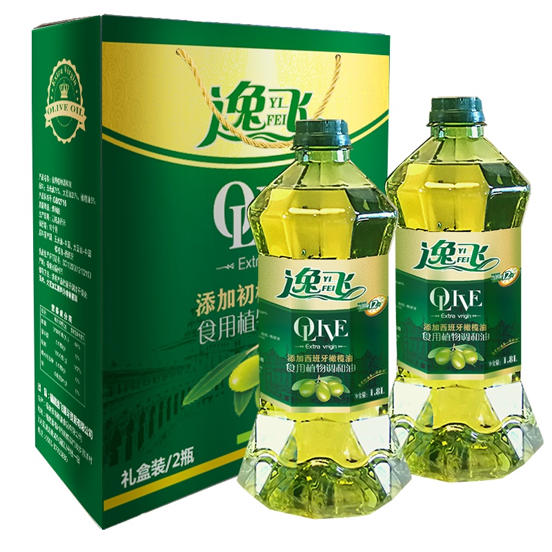 逸飞 橄榄调和油礼盒1.8L*2瓶食用油