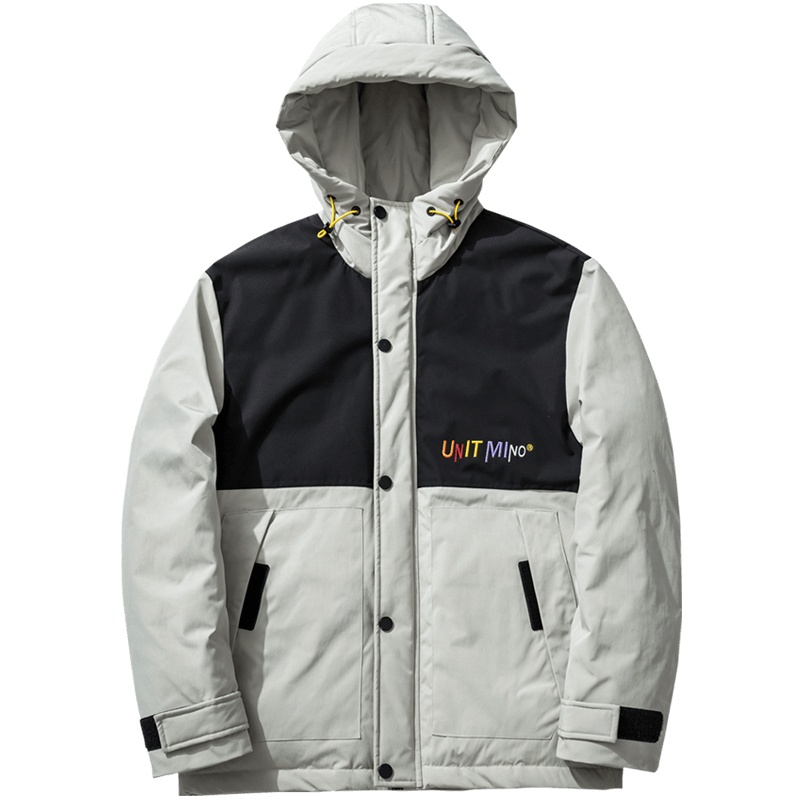 千纸鹤连帽羽绒服男2019冬装撞色短款外套潮流工装大衣男装60195