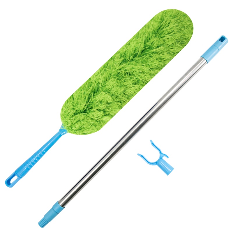 海斯迪克 HKZ-8 鸡毛掸子 除尘扫灰可伸缩毯子大扫除清洁神器禅子 除尘掸子 绿色+杆子+衣叉头