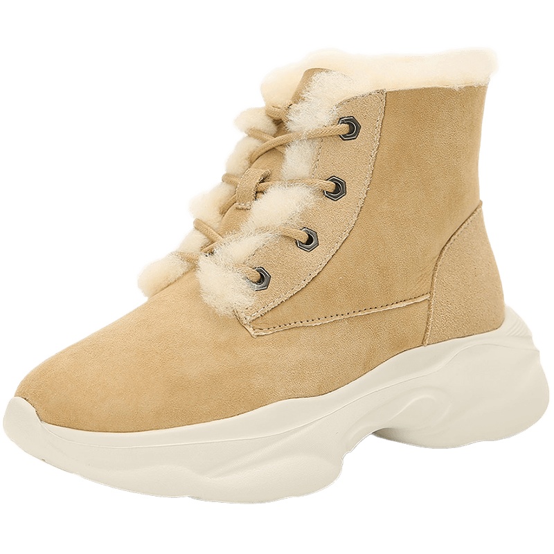 JUMBO简帛女鞋棉鞋2019秋冬新款澳洲羊皮毛一体休闲保暖老爹鞋