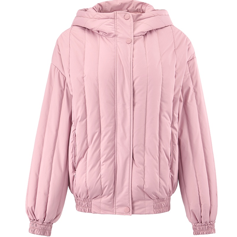 茵曼秋冬时尚减龄少女宽松保暖连帽粉色短款羽绒服女面包服外套潮