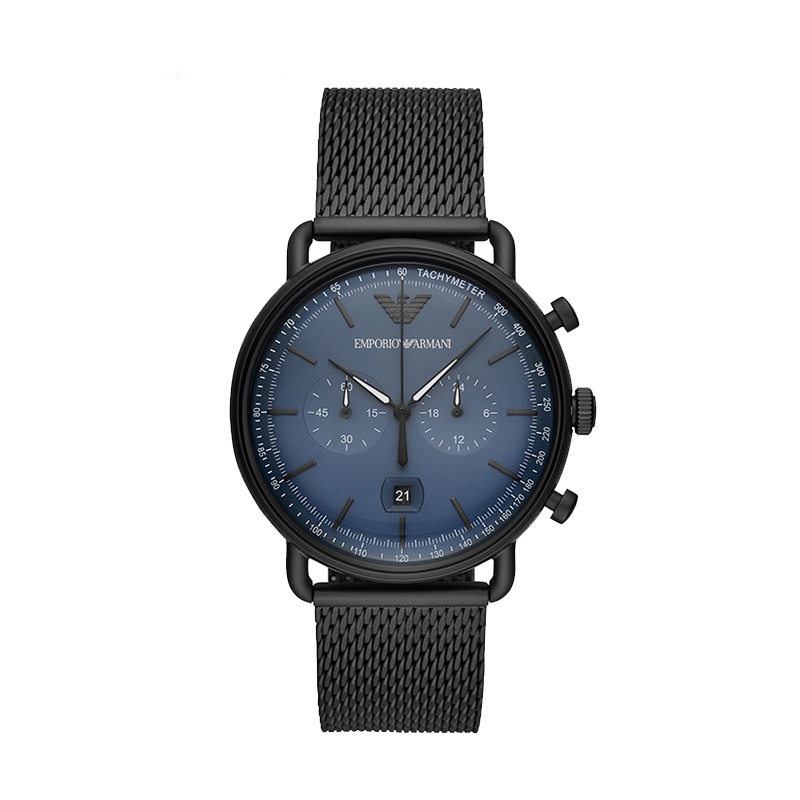 阿玛尼AR11201 新款男士腕表 黑色钢带蓝色表盘石英表男